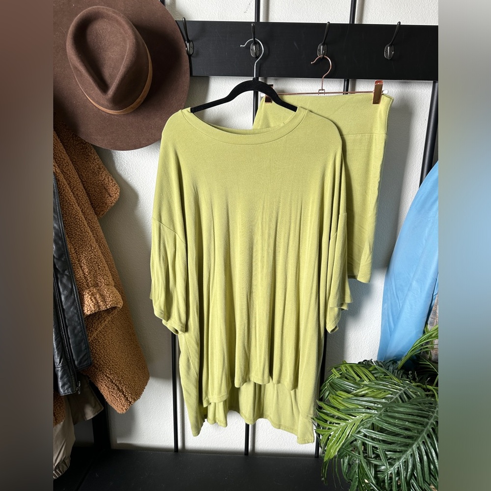 The Foxy Kind lime green ribbed bike shorts & oversized T-shirt matching set